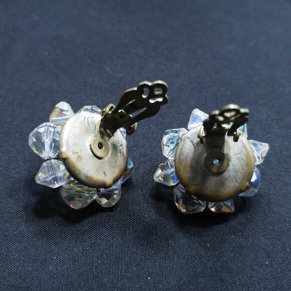 Vintage AB Crystal Beaded Necklace & Clip Earring Set - Picture 6 of 10